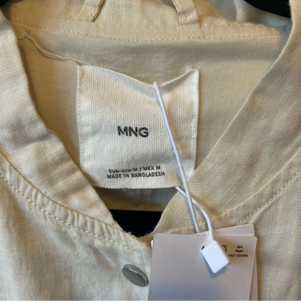 MNG bomber jacket 100% Linen NWT Ivory cream Pockets Breathable Lined Collarless - Picture 3 of 7